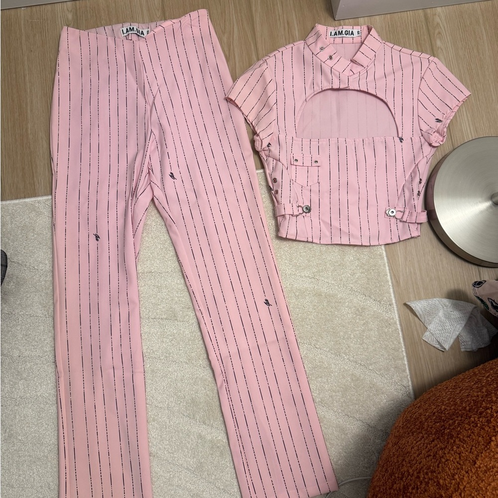 I.AM.GIA Pink and Black Striped Pants & Top Set